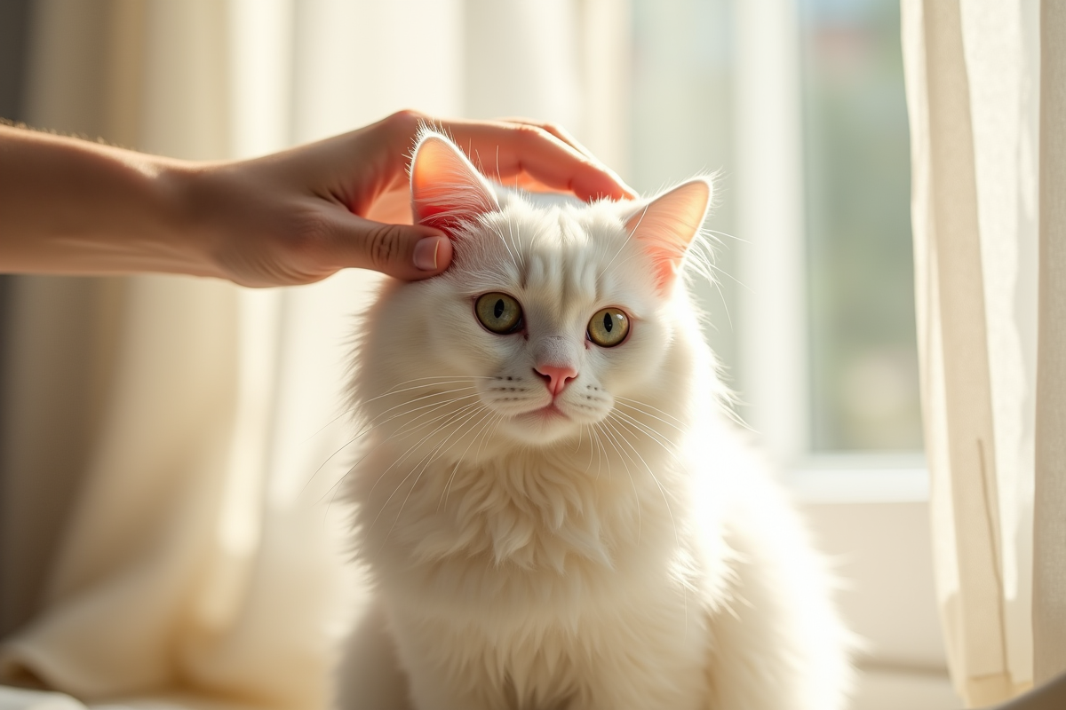 Chat blanc assis près d