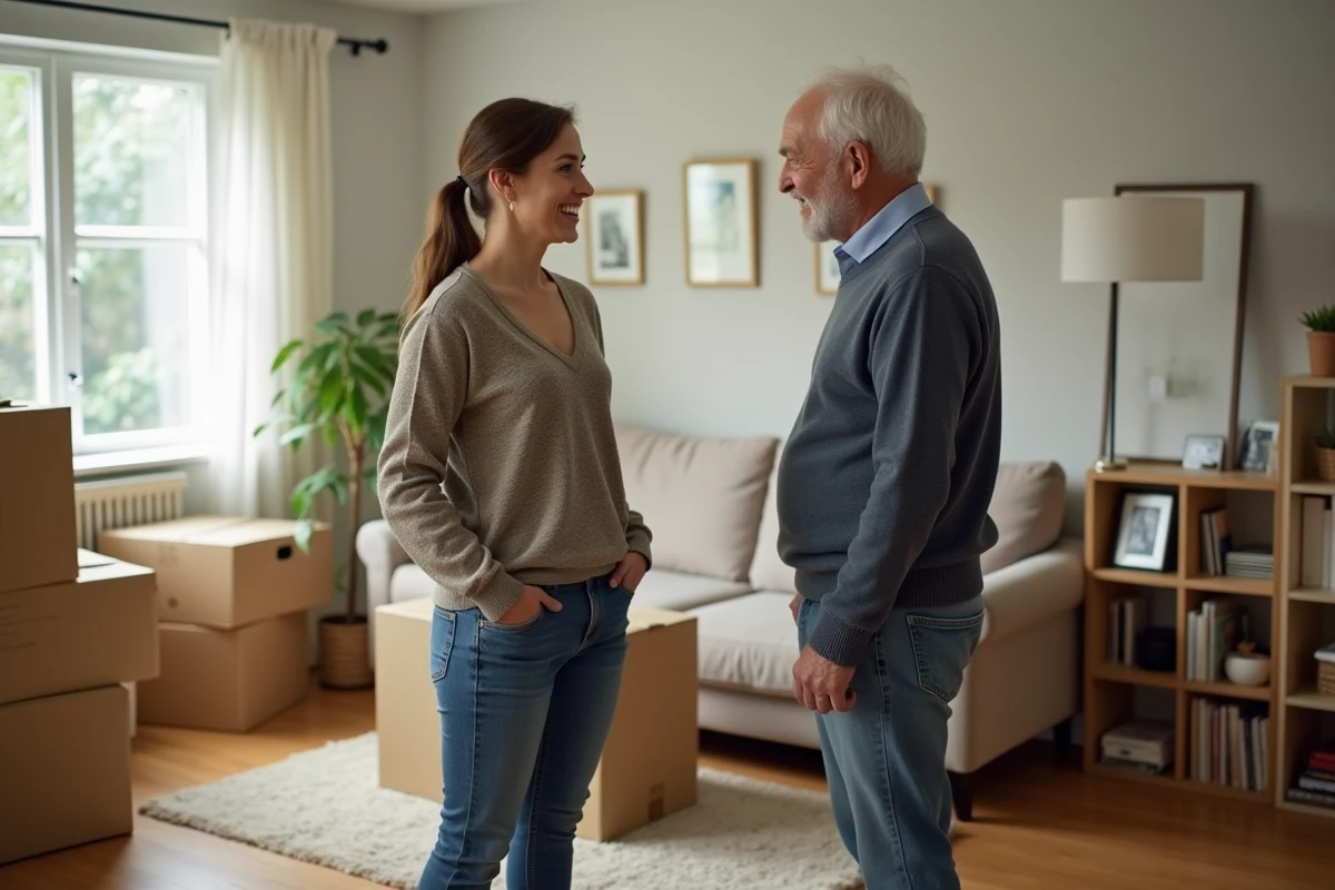 Femme professionnelle parlant avec un homme âgé dans un salon