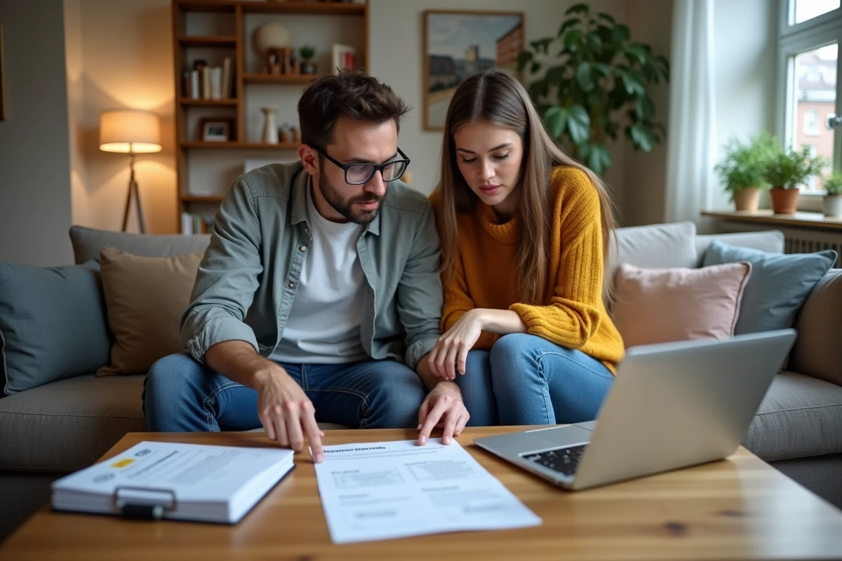 Couple de locataires étudiant ensemble les garanties de la Formule Protectrice Macif dans leur appartement loué