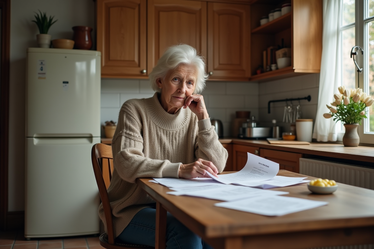 Femme âgée regardant ses factures d