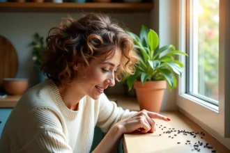 Femme curieuse examine des insectes dans la cuisine