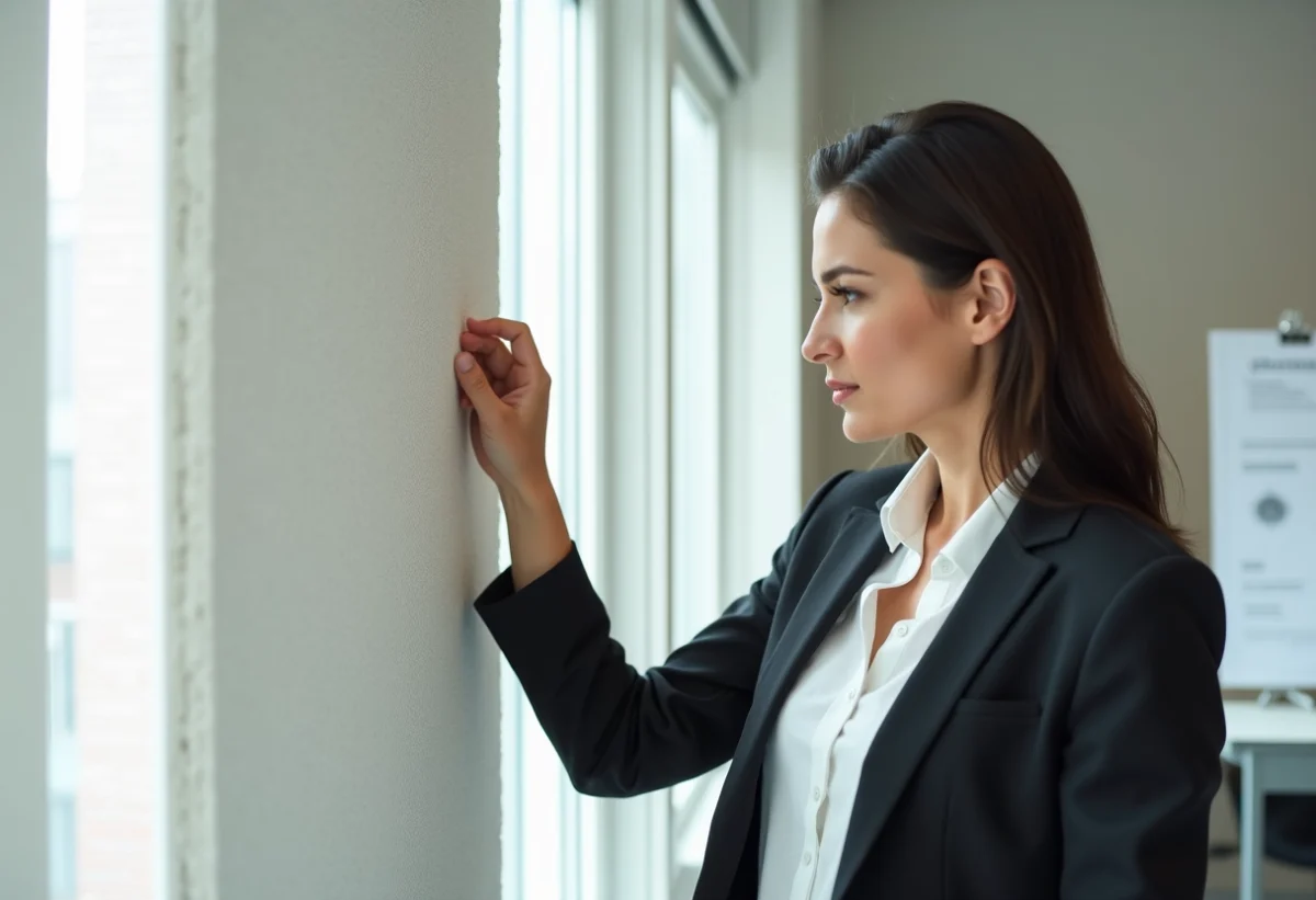 Femme analysant un panneau de fibrecouture en showroom