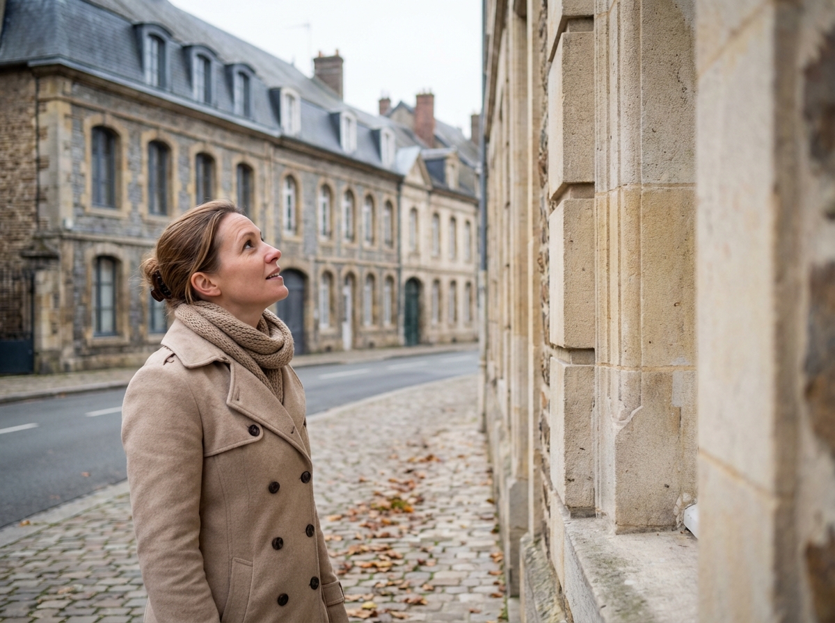 Jeune femme admirant une façade rénovée à Charleville