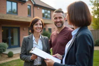 Femme professionnelle discutant de projet de maison avec un couple