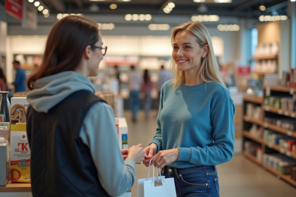 Femme souriante au service client dans un magasin moderne
