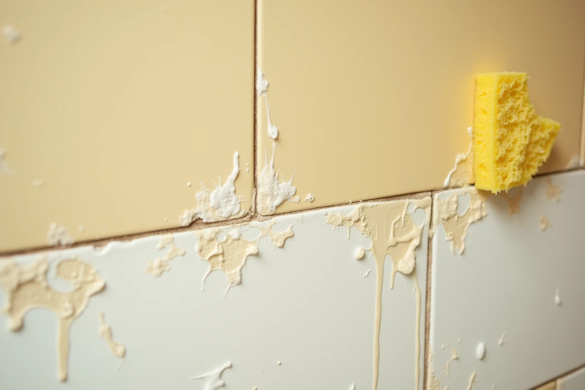 Gros plan sur un mur en cours de lessivage montrant la différence entre zone sale et zone propre