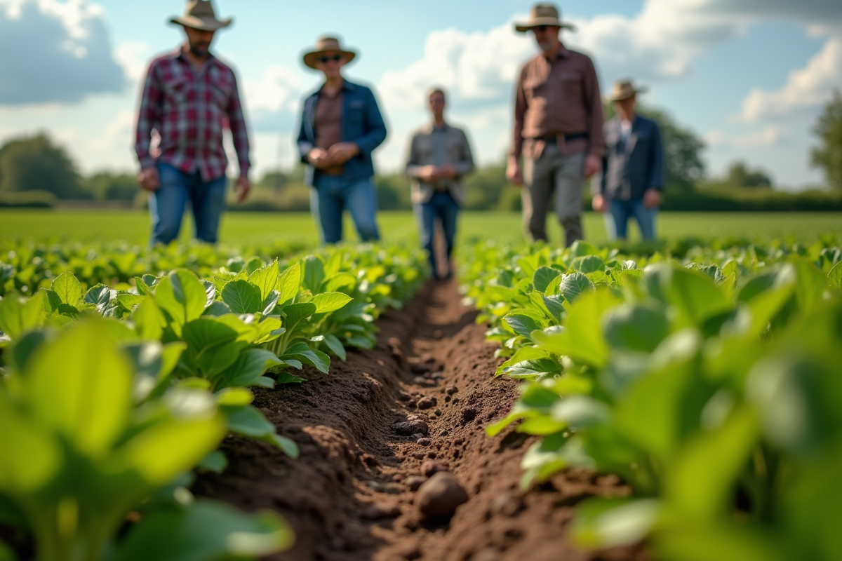 Groupe d'agriculteurs divers en rotation des cultures
