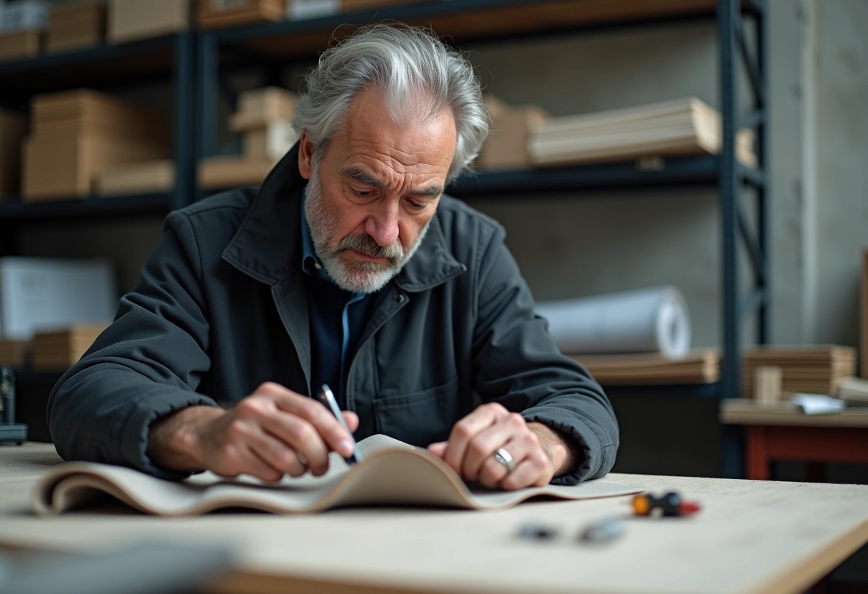 Homme vérifiant un échantillon de fibrecouture en atelier