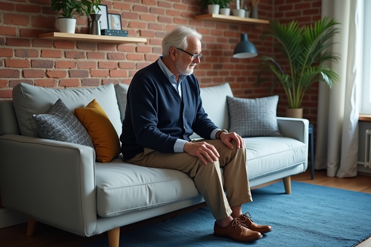 Homme arrangeant des coussins dans un studio urbain