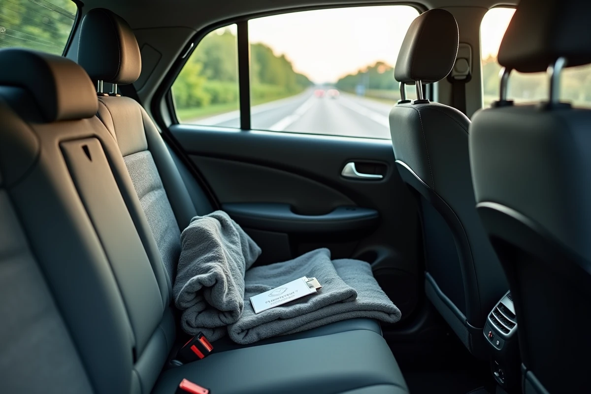 Intérieur confortable d'un taxi meublé en Île-de-France avec bagages et accessoires de voyage
