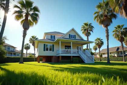 Maison américaine traditionnelle sur pilotis ensoleillée