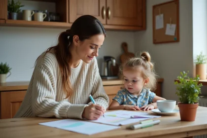 Maman organise sa semaine avec un planner familial