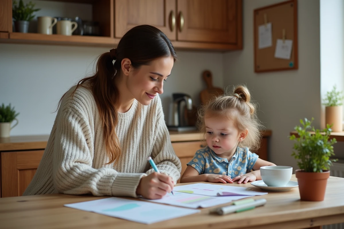 Maman organise sa semaine avec un planner familial