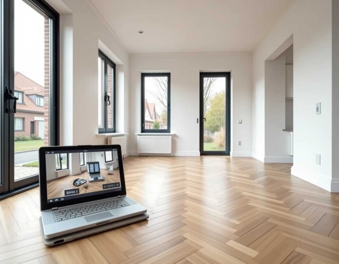 Pièce entièrement rénovée après travaux, parquet en chêne et murs blancs, résultat final d'un projet de rénovation guidé