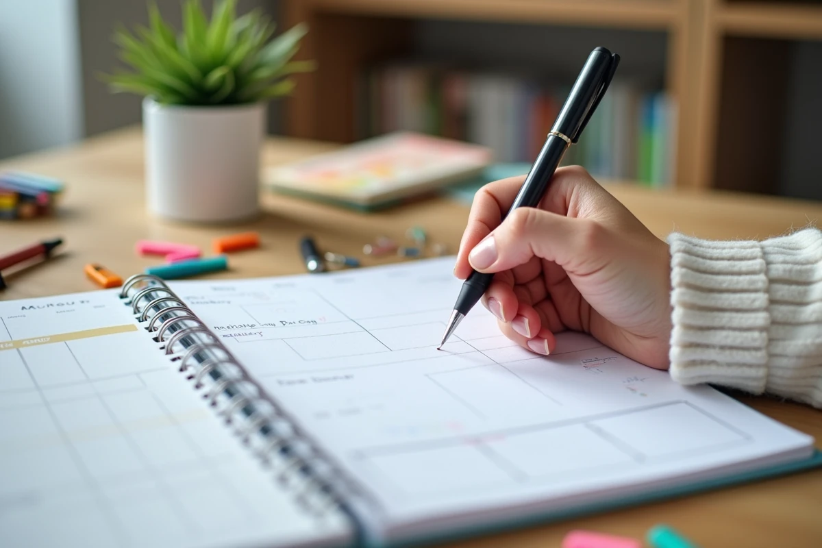 Planificateur semainier avec stylos color&eacute;s et accessoires