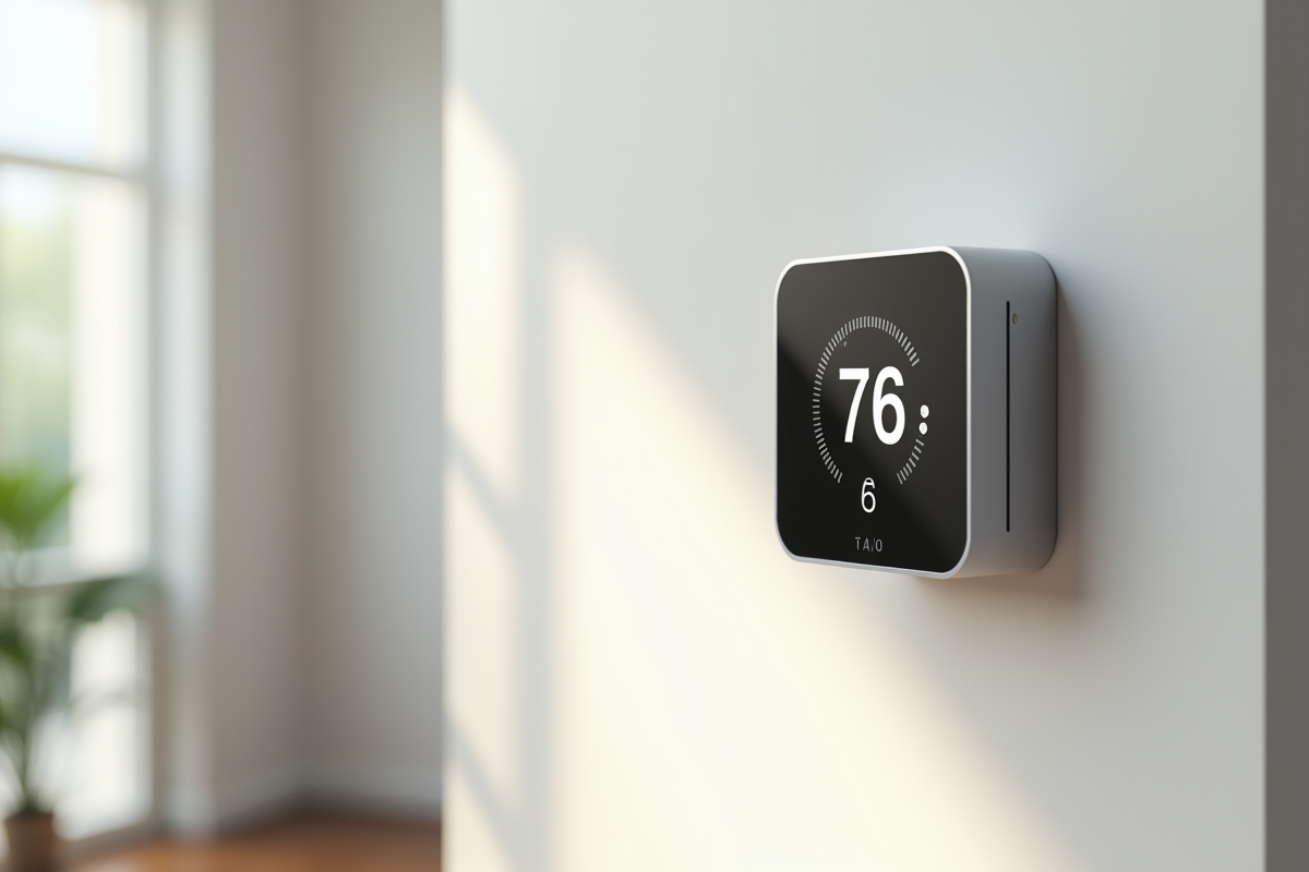 Thermostat digital moderne sur mur blanc intérieur