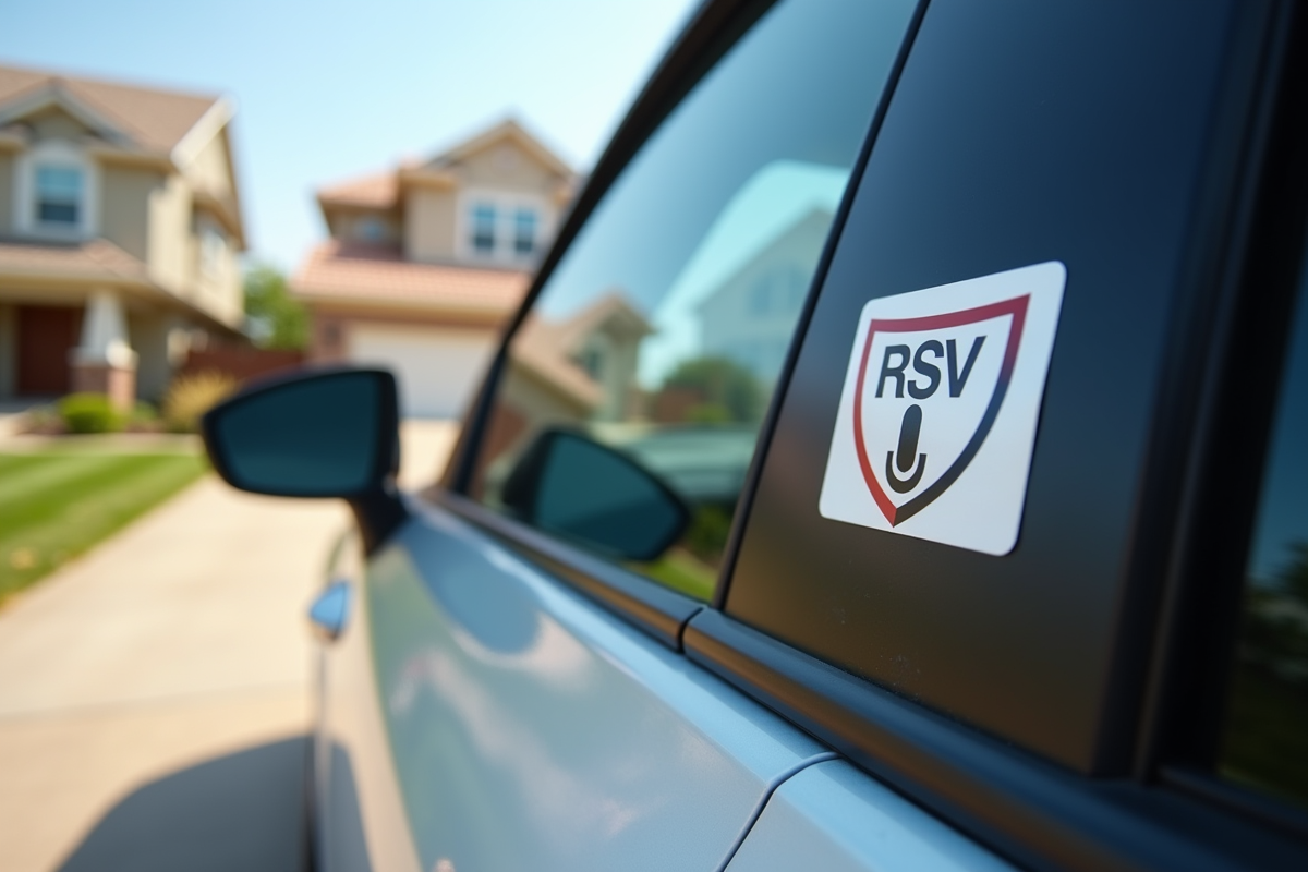 Voiture garée avec sticker d